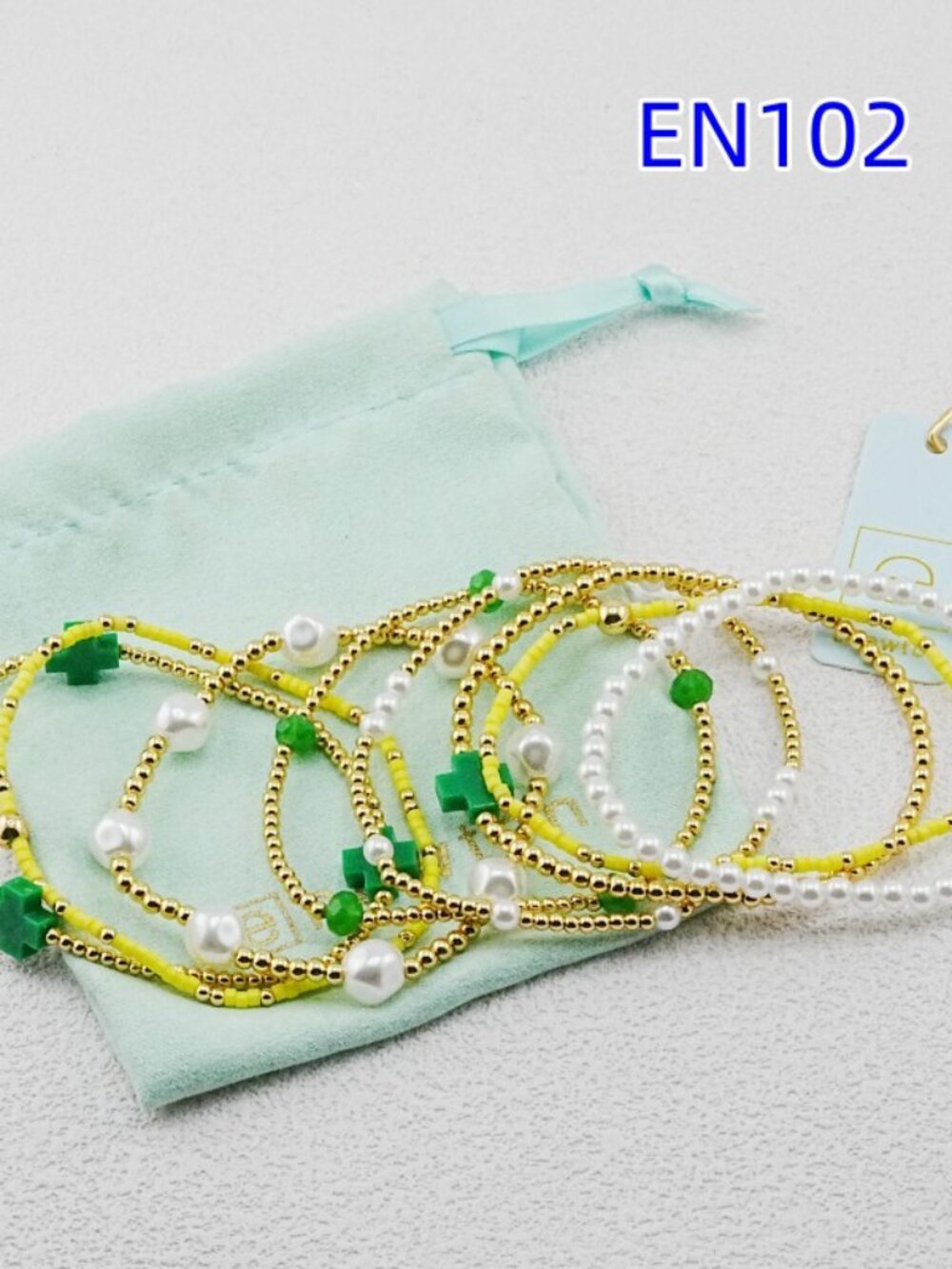 Enewton Green Cross & Gold Bead Bracelet - Picture 3 of 7